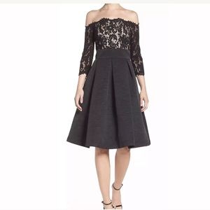 Eliza J Black Lace Off The Shoulder Formal Dress